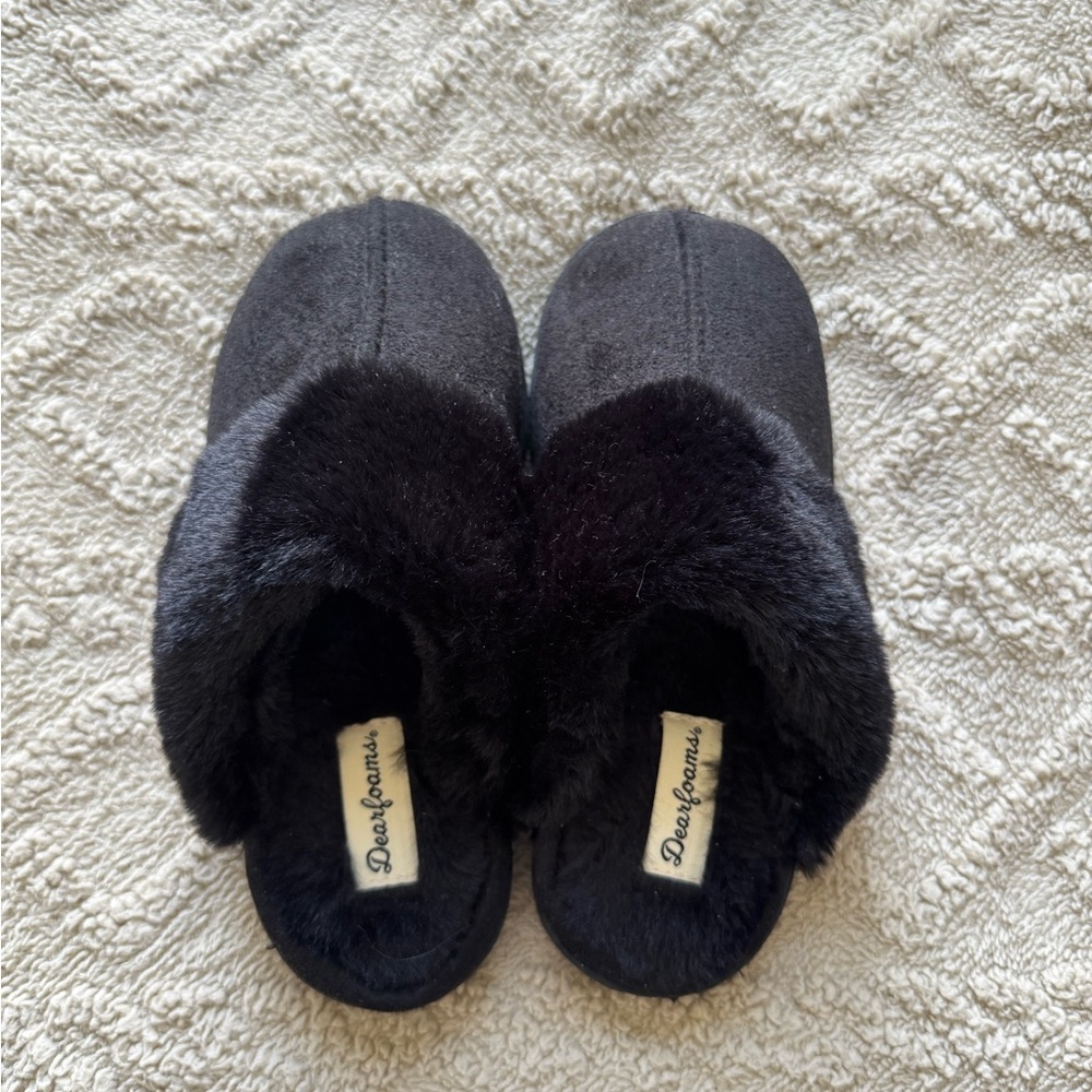 Dearfoams Black Fur Slippers